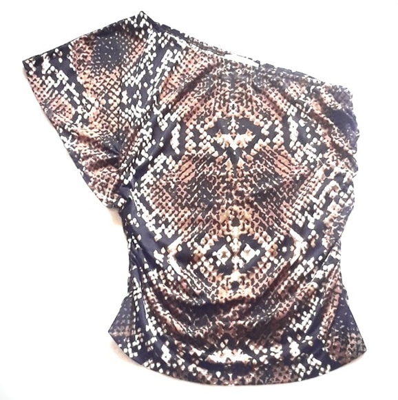 Michael Kors Tops - Michael Kors One Shoulder Brown Snakeskin Top